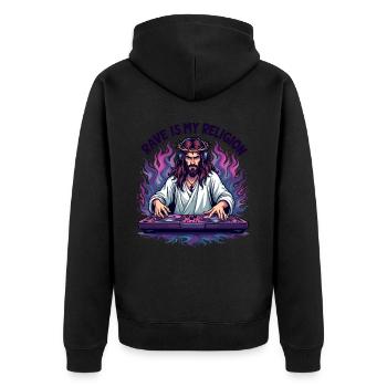 Rave Techno House Party EDM Festival Goa Electro - Unisex Premium Bio Zip Hoodie - Schwarz - Hinten - Nico (187cm)