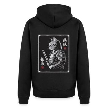 Chat Samouraï en Ukiyo-e japonais - Veste à capuche bio Premium Unisexe - noir - Dos - Nico (187cm)
