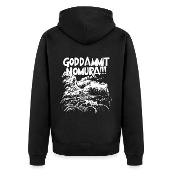 Goddammit Nomura – Japanische Wellen Design - Unisex Premium Bio Zip Hoodie - Schwarz - Hinten - Nico (187cm)