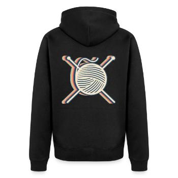 Stricken Stricker häkeln Garn Retro Line Art - Unisex Premium Bio Zip Hoodie - Schwarz - Hinten - Nico (187cm)