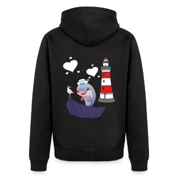 Delphin Fisch Fische maritim Kinder Kind Boot - Unisex Premium Bio Zip Hoodie - Schwarz - Hinten - Nico (187cm)