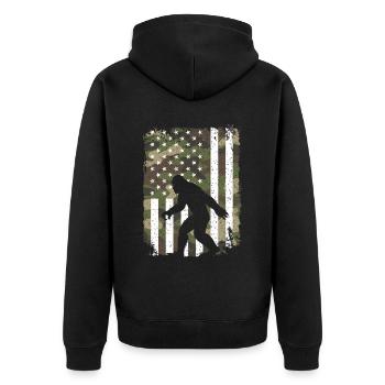 Bigfoot Sasquatch on Camo US Flag Retro Camouflage - Unisex Premium Organic Zip Hoodie - black - Back - Nico (187cm)