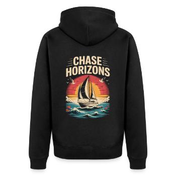 Segelboot bei Sonnenuntergang - Unisex Premium Bio Zip Hoodie - Schwarz - Hinten - Nico (187cm)