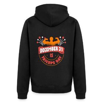 Trizeps Workout Fitness December 31 Is Triceps Day - Unisex Premium Bio Zip Hoodie - Schwarz - Hinten - Nico (187cm)