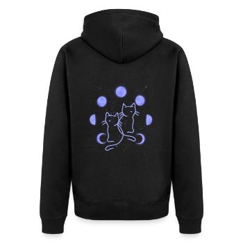 Katze Katzen Mondphase Mondphasen Universum - Unisex Premium Bio Zip Hoodie - Schwarz - Hinten - Nico (187cm)