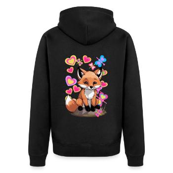 Renard, Animaux De La Forêt, Renards, Printemps, Papillons - Veste à capuche bio Premium Unisexe - noir - Dos - Nico (187cm)