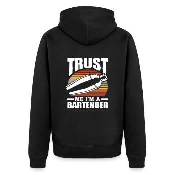 Vertrau Mir Ich Bin Ein Barkeeper - Unisex Premium Bio Zip Hoodie - Schwarz - Hinten - Nico (187cm)