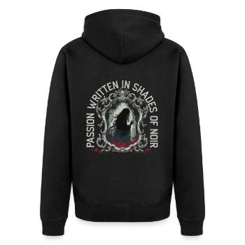 Dark Romance Passion Written In Shades Of Noir - Unisex Premium Bio Zip Hoodie - Schwarz - Hinten - Nico (187cm)