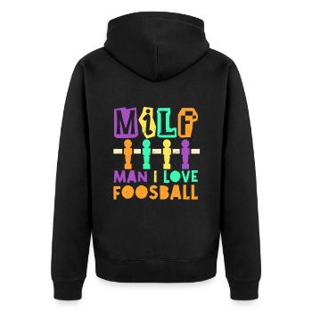 Tischfußball Tischkicker Man I Love Foosball - Unisex Premium Bio Zip Hoodie - Schwarz - Hinten - Nico (187cm)