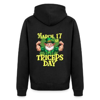 Trizeps Workout Fitness March 17 Is Triceps Day - Unisex Premium Bio Zip Hoodie - Schwarz - Hinten - Nico (187cm)