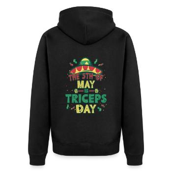Trizeps Workout The 5th Of May Is Triceps Day - Unisex Premium Bio Zip Hoodie - Schwarz - Hinten - Nico (187cm)