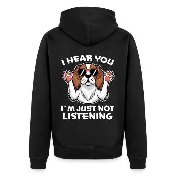 Cavalier King Charles Spaniel Saying Dog Gift - Unisex Premium Organic Zip Hoodie - black - Back - Nico (187cm)