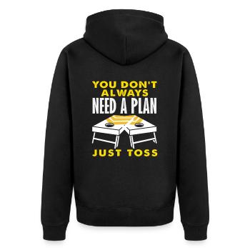 Cornhole Liebhaber Immer Einfach Werfen - Unisex Premium Bio Zip Hoodie - Schwarz - Hinten - Nico (187cm)