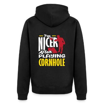 Cornhole Lover Je suis plus gentil après Cornhole - Veste à capuche bio Premium Unisexe - noir - Dos - Nico (187cm)