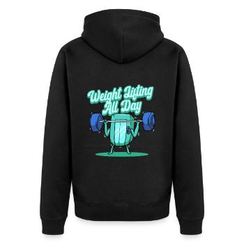 Aufzugsmonteur Weight Lifting All Day - Unisex Premium Bio Zip Hoodie - Schwarz - Hinten - Nico (187cm)