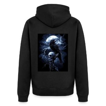 Raven Skull Moon Dark Gothic Black Crow - Unisex Premium Organic Zip Hoodie - black - Back - Nico (187cm)