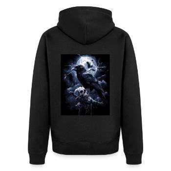 Raven Skull Moon Dark Gothic Black Crow - Unisex Premium Organic Zip Hoodie - black - Back - Nico (187cm)