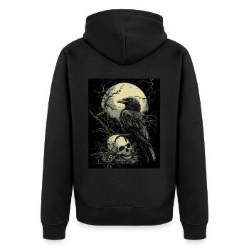 Raven Skull Moon Dark Gothic Black Crow - Unisex Premium Organic Zip Hoodie - black - Back - Nico (187cm)