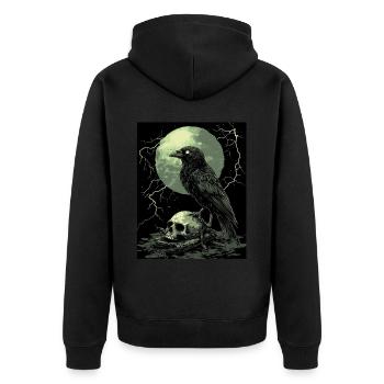 Raven Skull Moon Dark Gothic Black Crow - Unisex Premium Organic Zip Hoodie - black - Back - Nico (187cm)