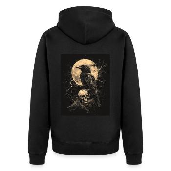 Raven Skull Moon Dark Gothic Black Crow - Unisex Premium Organic Zip Hoodie - black - Back - Nico (187cm)
