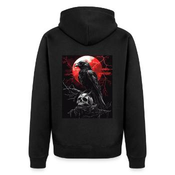 Raven Skull Moon Dark Gothic Black Crow - Unisex Premium Organic Zip Hoodie - black - Back - Nico (187cm)