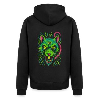 Dreiaugige Neon-Ratte mit Wahnsinnsblick - Unisex Premium Bio Zip Hoodie - Schwarz - Hinten - Nico (187cm)