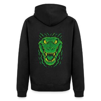 Wütender Echsenkopf im Neonstil - Unisex Premium Bio Zip Hoodie - Schwarz - Hinten - Nico (187cm)