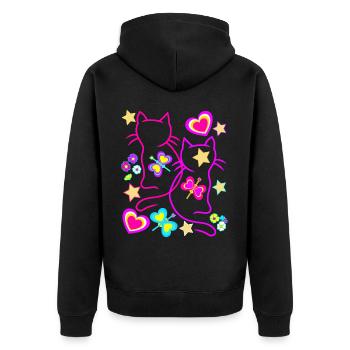 Katzen Katze Retro Vintage 80er 90er Kinder - Unisex Premium Bio Zip Hoodie - Schwarz - Hinten - Nico (187cm)