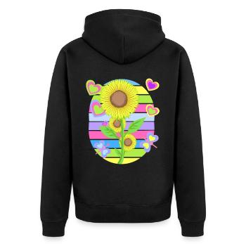 Sonnenblume Sonnenblumen Retro Blume Garten - Unisex Premium Bio Zip Hoodie - Schwarz - Hinten - Nico (187cm)