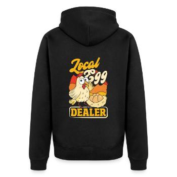 Unterstützen Sie lokale Eierhändler - Unisex Premium Bio Zip Hoodie - Schwarz - Hinten - Nico (187cm)