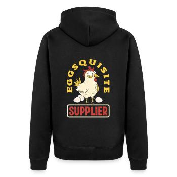 Unterstützen Sie lokale Eierhändler - Unisex Premium Bio Zip Hoodie - Schwarz - Hinten - Nico (187cm)