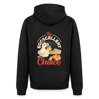 Unterstützen Sie lokale Eierhändler - Unisex Premium Bio Zip Hoodie - Schwarz - Hinten - Nico (187cm)