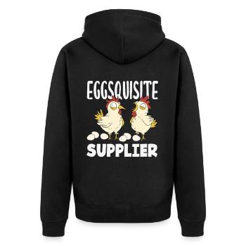 Unterstützen Sie lokale Eierhändler - Unisex Premium Bio Zip Hoodie - Schwarz - Hinten - Nico (187cm)