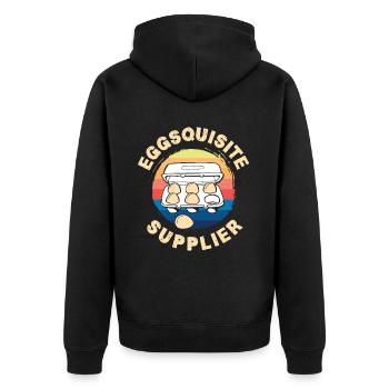 Unterstützen Sie lokale Eierhändler - Unisex Premium Bio Zip Hoodie - Schwarz - Hinten - Nico (187cm)