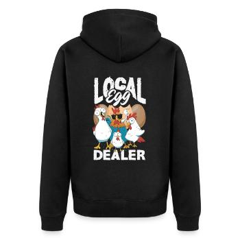 Unterstützen Sie lokale Eierhändler - Unisex Premium Bio Zip Hoodie - Schwarz - Hinten - Nico (187cm)