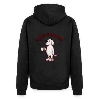 Slow Morning Coffee Dog - Unisex Premium Organic Zip Hoodie - black - Back - Nico (187cm)