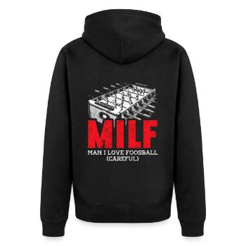 Tischfußballer Und Tischfußballer - Unisex Premium Bio Zip Hoodie - Schwarz - Hinten - Nico (187cm)