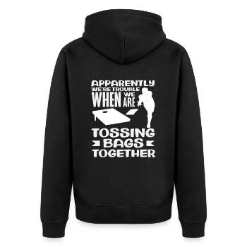 Cornhole Lover We're Trouble Throwing - Unisex Premium Organic Zip Hoodie - black - Back - Nico (187cm)