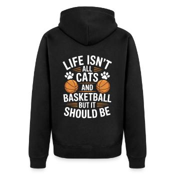 Basketball Saying Cat Funny Basketball Gift - Unisex Premium Organic Zip Hoodie - black - Back - Nico (187cm)