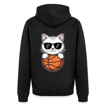 Basketball Cat Funny Basketball Gift - Unisex Premium Organic Zip Hoodie - black - Back - Nico (187cm)