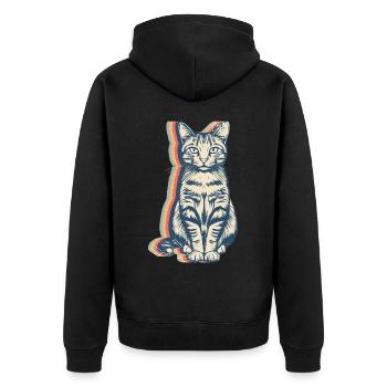 Cat Pet Retro Line Art - Unisex Premium Organic Zip Hoodie - black - Back - Nico (187cm)