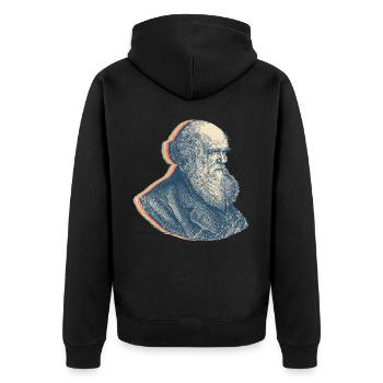 Charles Darwin Evolutionstheorie Retro-Linienkunst - Unisex Premium Bio Zip Hoodie - Schwarz - Hinten - Nico (187cm)