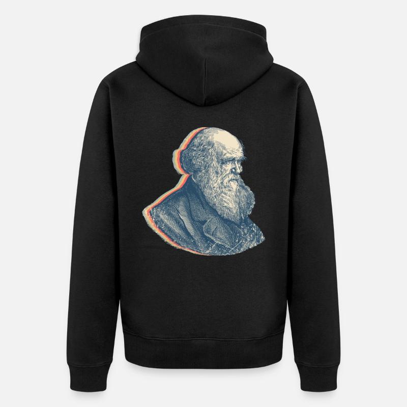 Charles Darwin Evolutionstheorie Retro-Linienkunst - Unisex Premium Bio Zip Hoodie - Schwarz