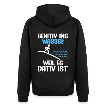 Genitiv ins Wasser weil es Dativ ist Germanistik - Unisex Premium Bio Zip Hoodie - Schwarz - Hinten - Nico (187cm)