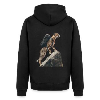 Gepard - Unisex Premium Bio Zip Hoodie - Schwarz - Hinten - Nico (187cm)