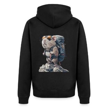 Meerschweinchen - Unisex Premium Bio Zip Hoodie - Schwarz - Hinten - Nico (187cm)