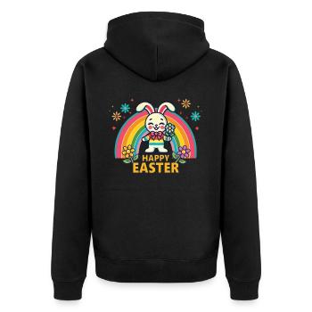 Retro Osterhase Regenbogen Ästhetik Ostern - Unisex Premium Bio Zip Hoodie - Schwarz - Hinten - Nico (187cm)