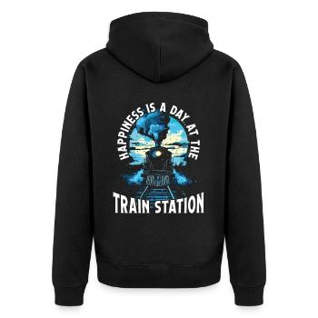 Zugfahrer Lokführer Zugliebhaber Bahnhof - Unisex Premium Bio Zip Hoodie - Schwarz - Hinten - Nico (187cm)