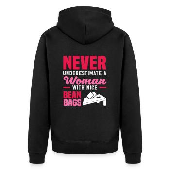 Cornhole Player: Never Underestimate One - Unisex Premium Organic Zip Hoodie - black - Back - Nico (187cm)