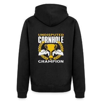 Cornhole Champion Spieler Pokal Trophäe - Unisex Premium Bio Zip Hoodie - Schwarz - Hinten - Nico (187cm)